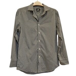 Psycho Bunny Mens Gingham Button Down Shirt Black White Modern Fit 15 32/33